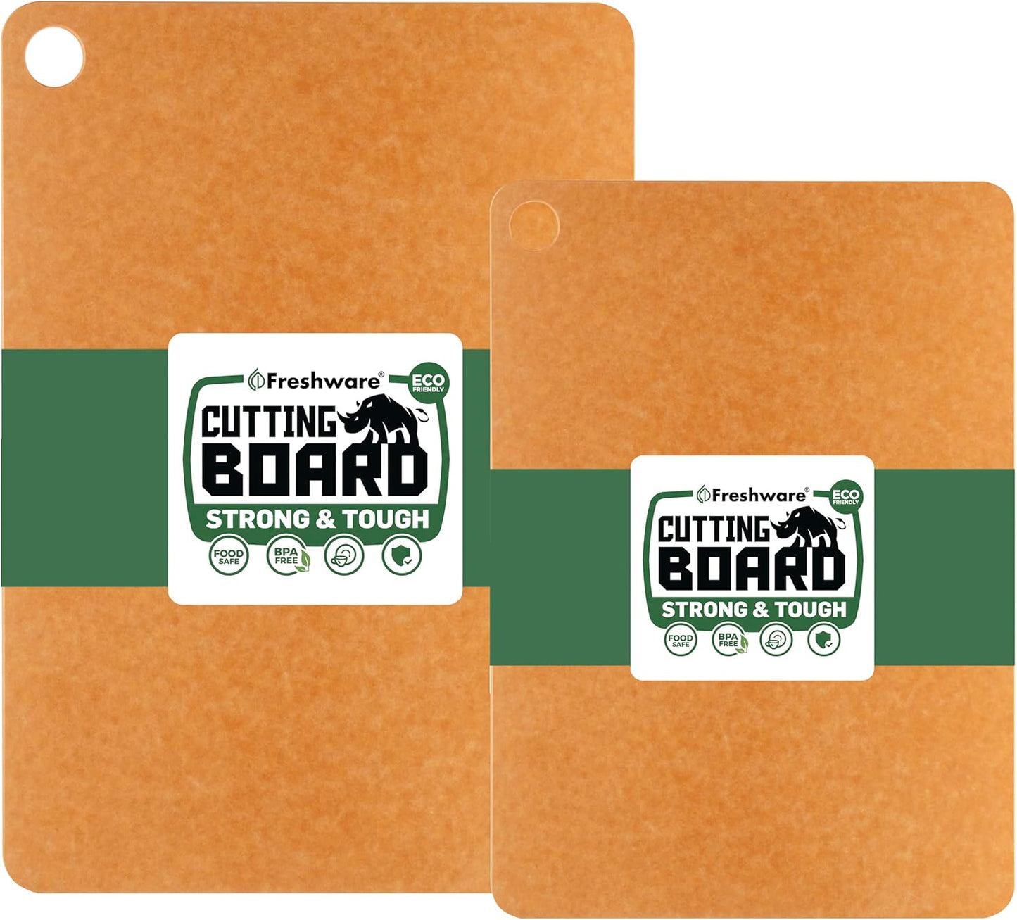 Freshware Wood Cutting Boards for Kitchen, Juice Groove, Non-Slip Silicone Feet, Dishwasher Safe, Medium 12" x 9" and Large, 15" x 11.25", Set of 2, Natural