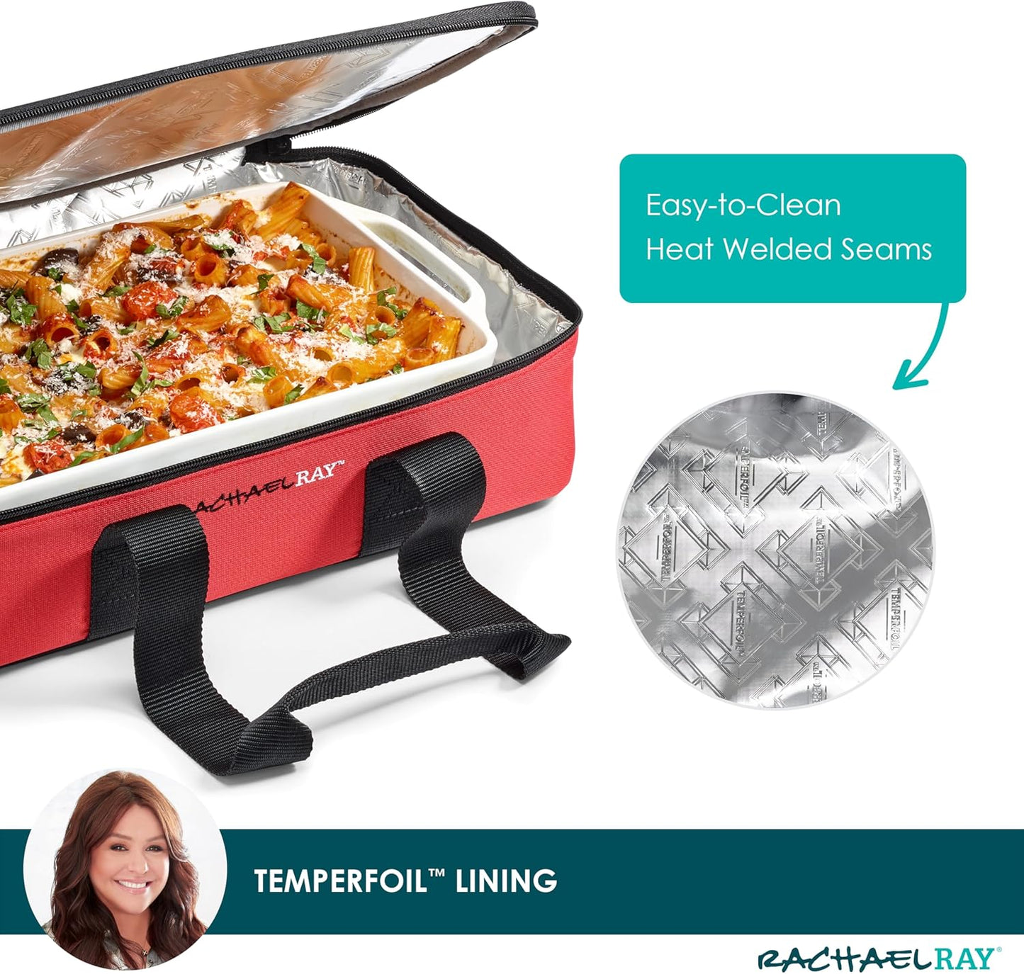 Rachael Ray Lugger Duo, Insulated Casserole Carrier for Hot or Cold Food, Thermal Lasanga Lugger Tote for Pockluck, Parties, Picnic, and Cookouts, Fits 9" x 13" Baking Dish, Sea Salt Grey