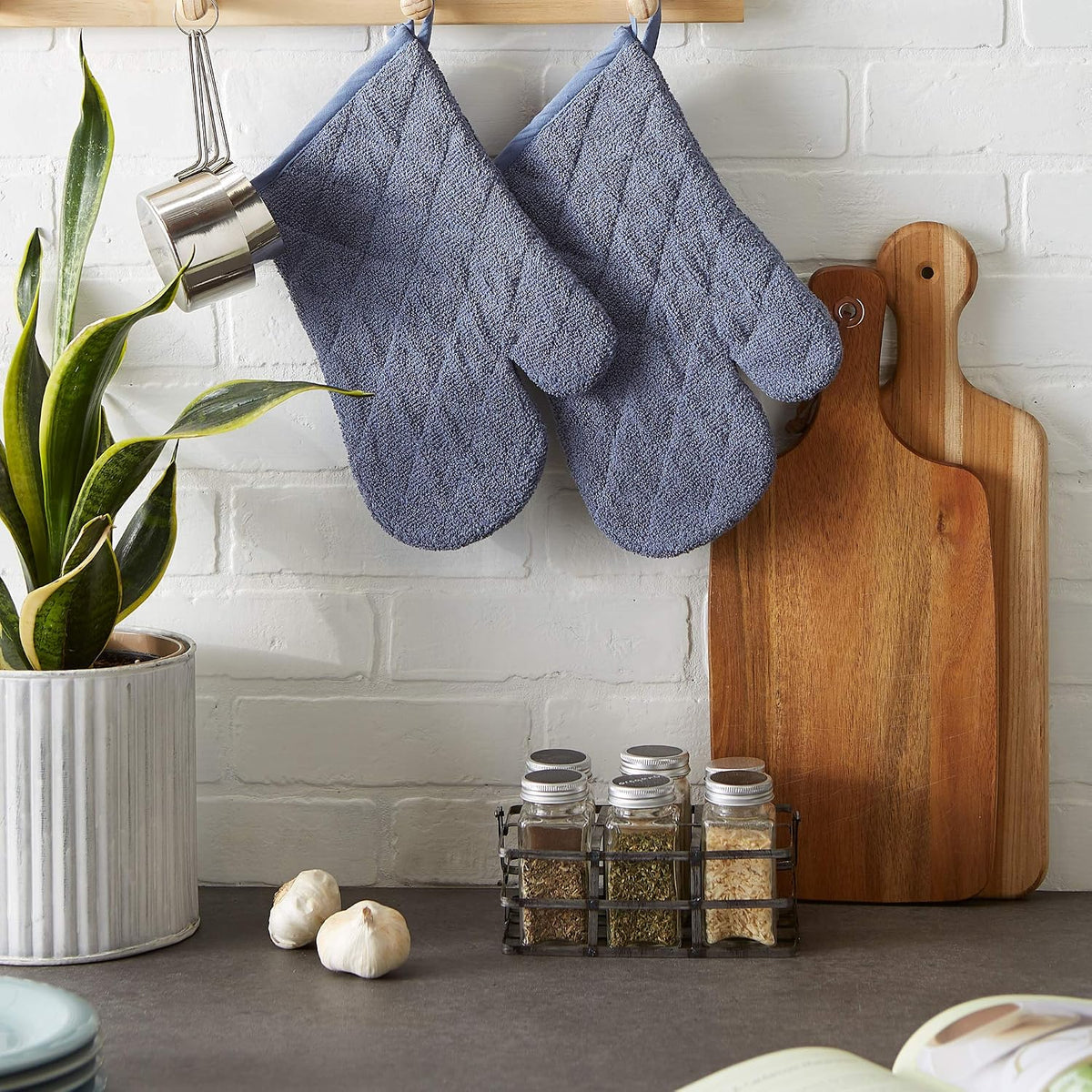 DII Basic Terry Collection 100% Cotton Quilted, Oven Mitt, Brown, 2 Piece