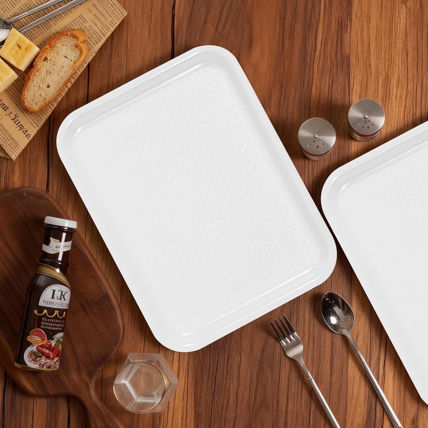 2pcs Melamine Serving Trays Set Two Tone 14.5" x 11" Large White Black Reusable Serving Platters for Cookie, Appetizer, Snack, Dessert, Party Food Display, Rectangular Party Trays and Platters