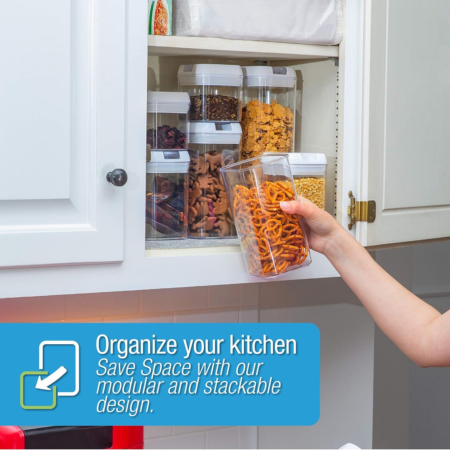 Set of 7 Airtight Food Storage Containers - Pantry Organizer Bins, BPA Free Plastic Containers plus Dry Erase Marker and Labels, White