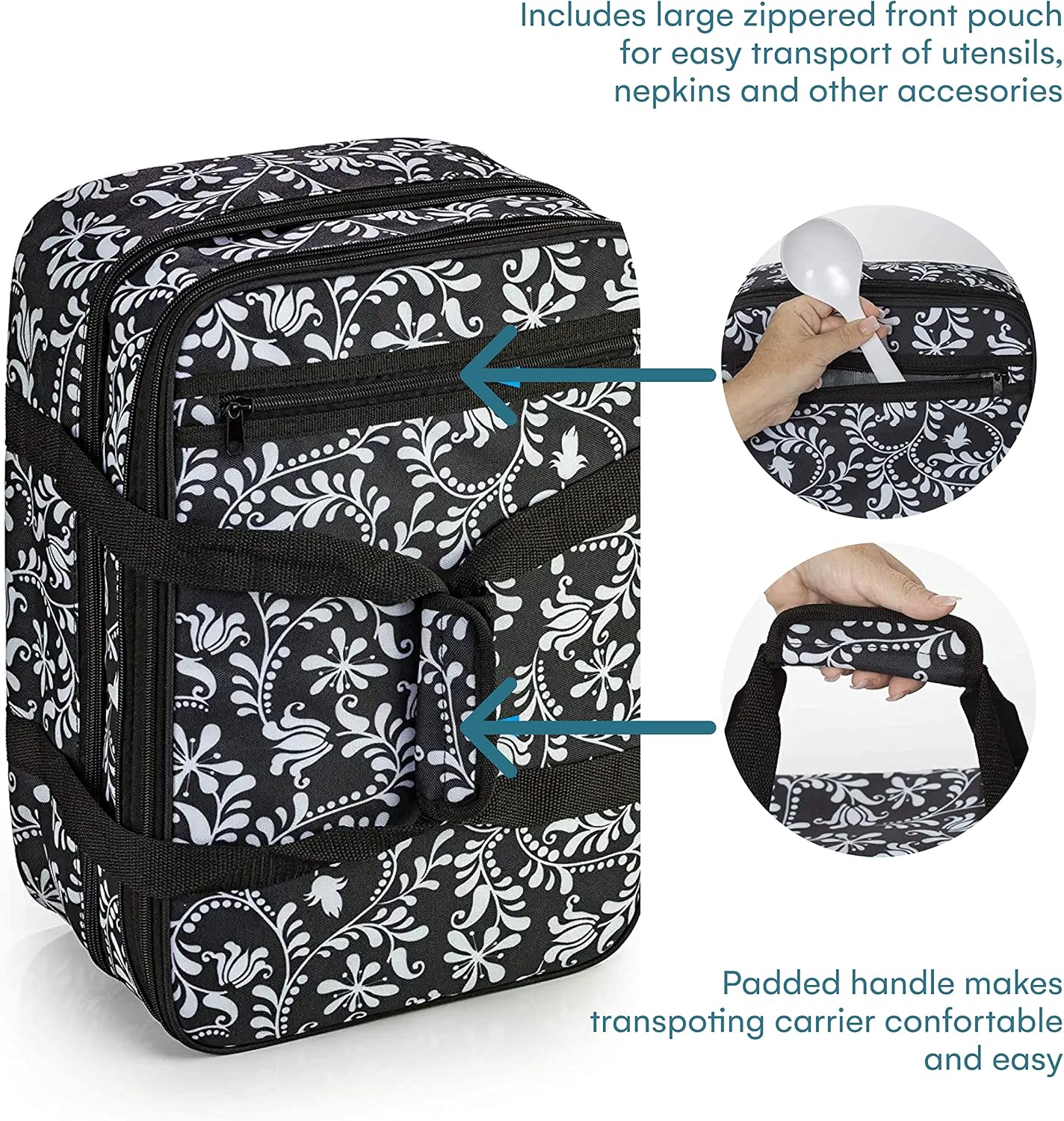 Dawhud Direct Insulated Casserole Carrier for Hot or Cold Food - Portable Casserole Dish Carrier with Handles - Black and White Design - 13 x 8 x 4 Inches Food Warmer Bag for Travel and Picnics