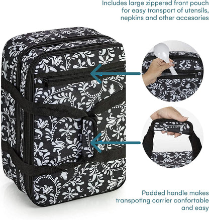 Dawhud Direct Insulated Casserole Carrier for Hot or Cold Food - Portable Casserole Dish Carrier with Handles - Black and White Design - 13 x 8 x 4 Inches Food Warmer Bag for Travel and Picnics