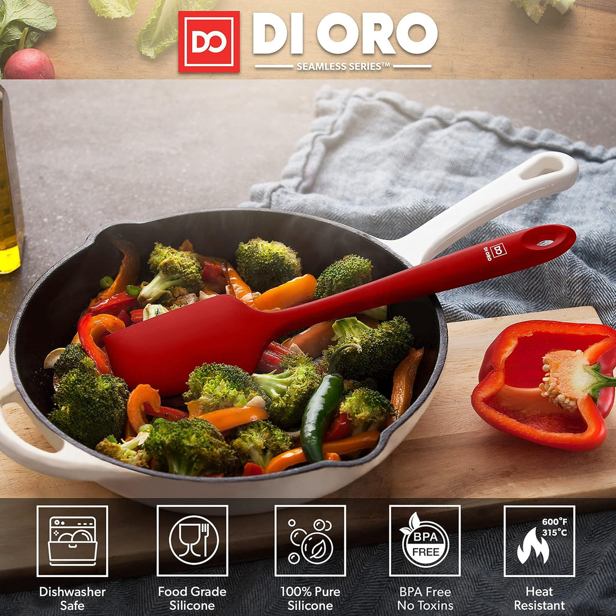 DI ORO Silicone Spatula Set - 600F Heat Resistant, 3-Pc Black