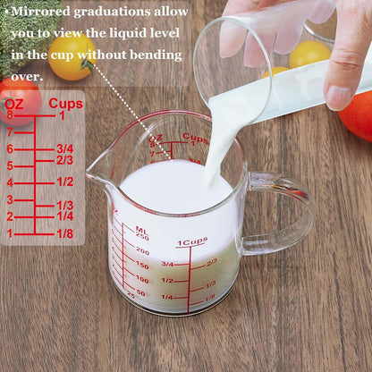 Ackers BORO3.3 Measure Glass -[Insulated handle | V-Shaped Spout]-Made of High Borosilicate Glass Measuring for Kitchen or Restaurant, Easy to Read, 60 ML (2 Oz) 丨(2 Pack)