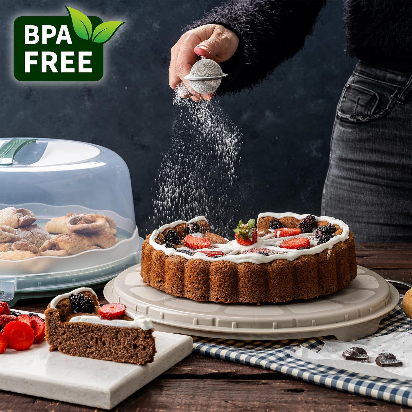 2 Pcs - 13 Inch Cake Carrier With Lid And Handle Round Container Aesthetic Home Kitchen Decorating Bpa Free Storage Containers Plastic Box for Transport Cheesecake Donut Cupcake Pies (Double)