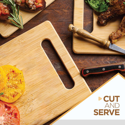 Bamboo Cutting Board Set for Kitchen - 3 Piece Reversible Wooden Cutting Boards, Wood Chopping Boards for Meat, Bread, Fruit, Cheese, Meal Prep, Wood Board and Charcuterie Serving Boards by Bambusi
