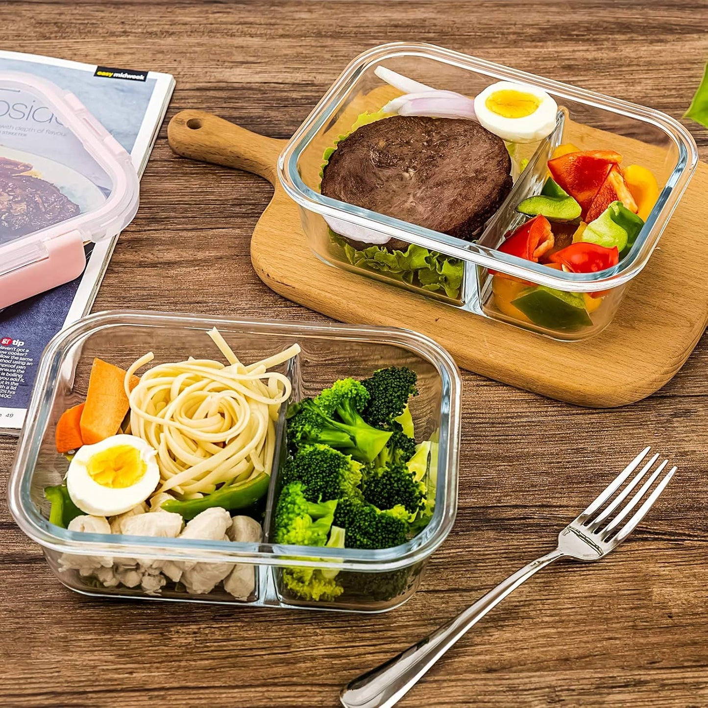 C CREST [5-Pack] Glass Lunch Box, Meal Prep Glass Containers with Lids, Glass Food Storage Containers, 34 OZ