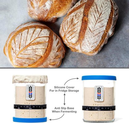 BALCI Premium Sourdough Starter Jar - 40oz Wide Mouth Kit (Blue)