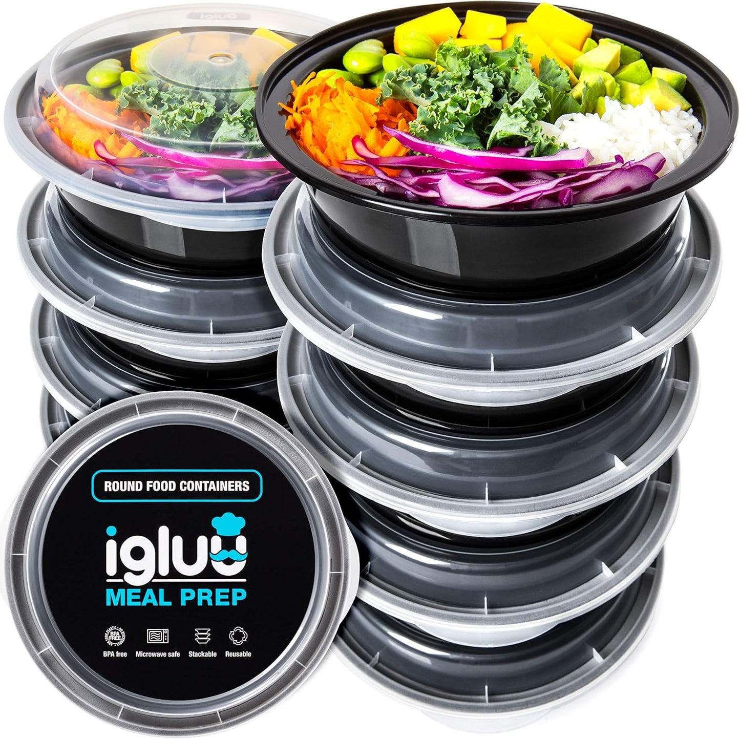 Igluu Meal Prep Containers Reusable (20 Pack) – Food Containers with Lids – Stackable, Microwave, Freezer & Dishwasher Safe – 28oz – 1 Compartment – BPA-Free