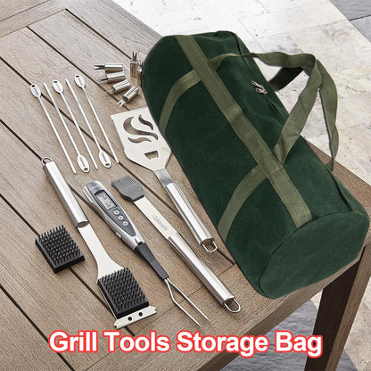 24" Grill Tool Storage Bag, Canvas, Black, Unisex, Classic Style, 60x24x24 cm/24 * 9.4 * 9.4 inches, Zipper Closure, Hand Strap, Perfect for Outdoor Grilling, Camping, Hiking