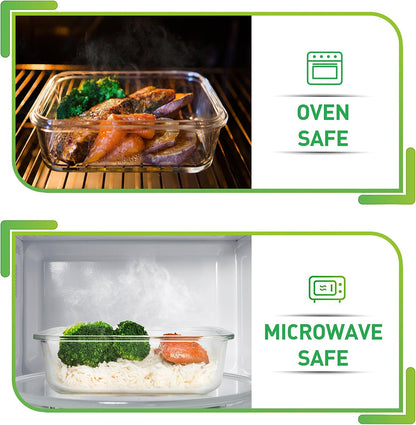 PrepNaturals 5 Pack 30 Oz Glass Meal Prep Containers - Dishwasher Microwave Freezer Oven Safe - Glass Storage Containers with Lids (Multi-Compartment)