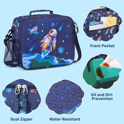 rockpapa Kids Lunch Box Set with 14oz Insulated Water Bottle & Lunch Bag, Leakproof 5.5 Cups Bento Box for School & Children, BPA-Free, Microwave Safe for Boys Girls (Grey Constr Turcks)