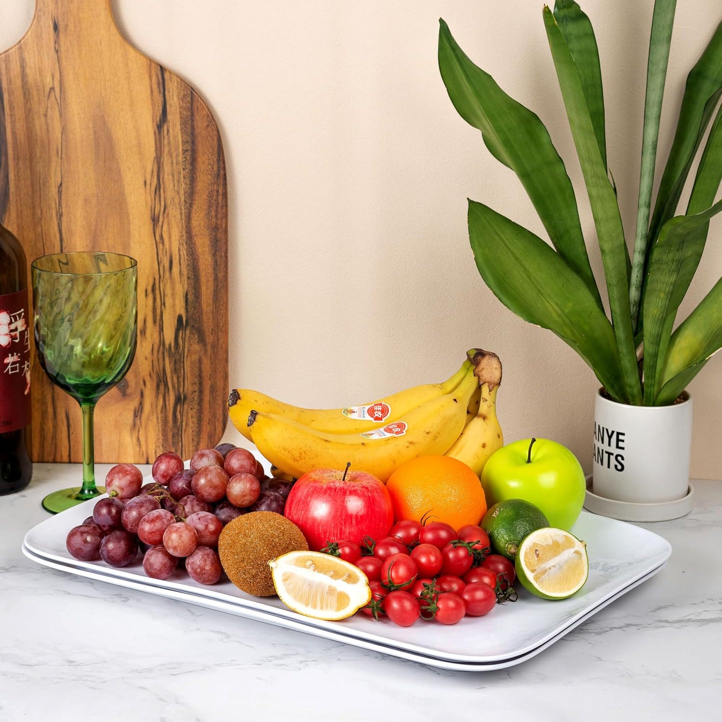 KX-WARE White Melamine Serving Trays (Set of 2) 17” x 12” | Large Reusable Rectangular Party Platters | Serve Appetizers, Fruit, Veggies, & Desserts | BPA-Free & Dishwasher Safe