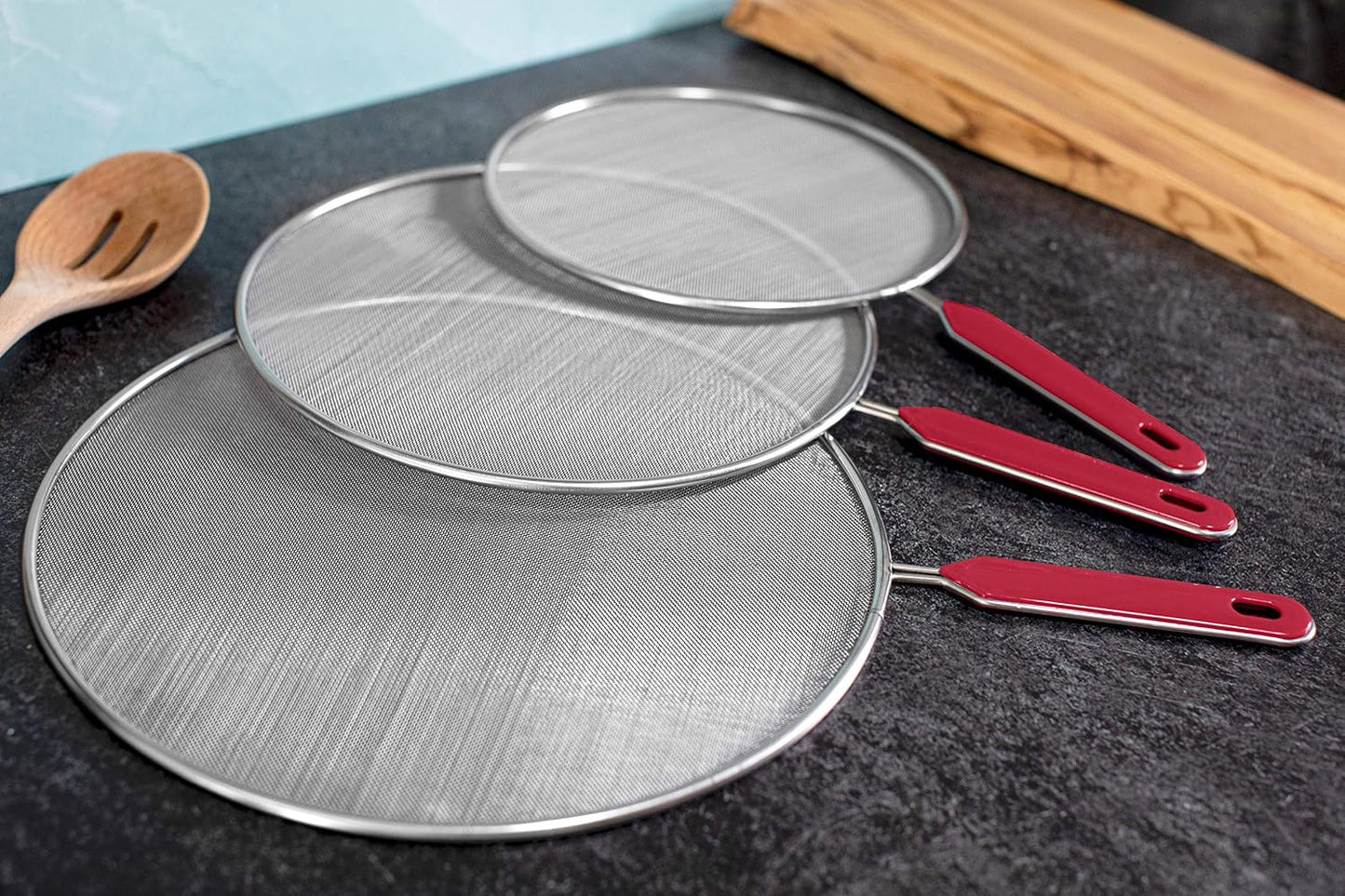 Grease Splatter Screen For Frying Pan Cooking Set of 3 (8", 10" and 11") Fine Mesh Iron Skillet Lid Guard Shield