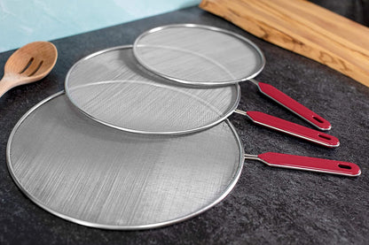 Grease Splatter Screen For Frying Pan Cooking Set of 3 (8", 10" and 11") Fine Mesh Iron Skillet Lid Guard Shield