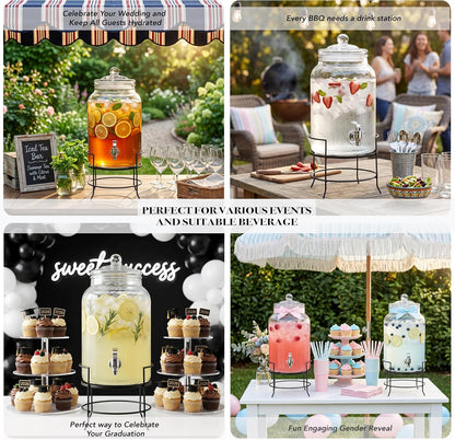 Style Setter Montgomery Beverage Cold Drink Dispenser w 2.7-Gallon Capacity Glass Jug, Leak-Proof Acrylic Spigot in Gorgeous Gift Box for Parties
