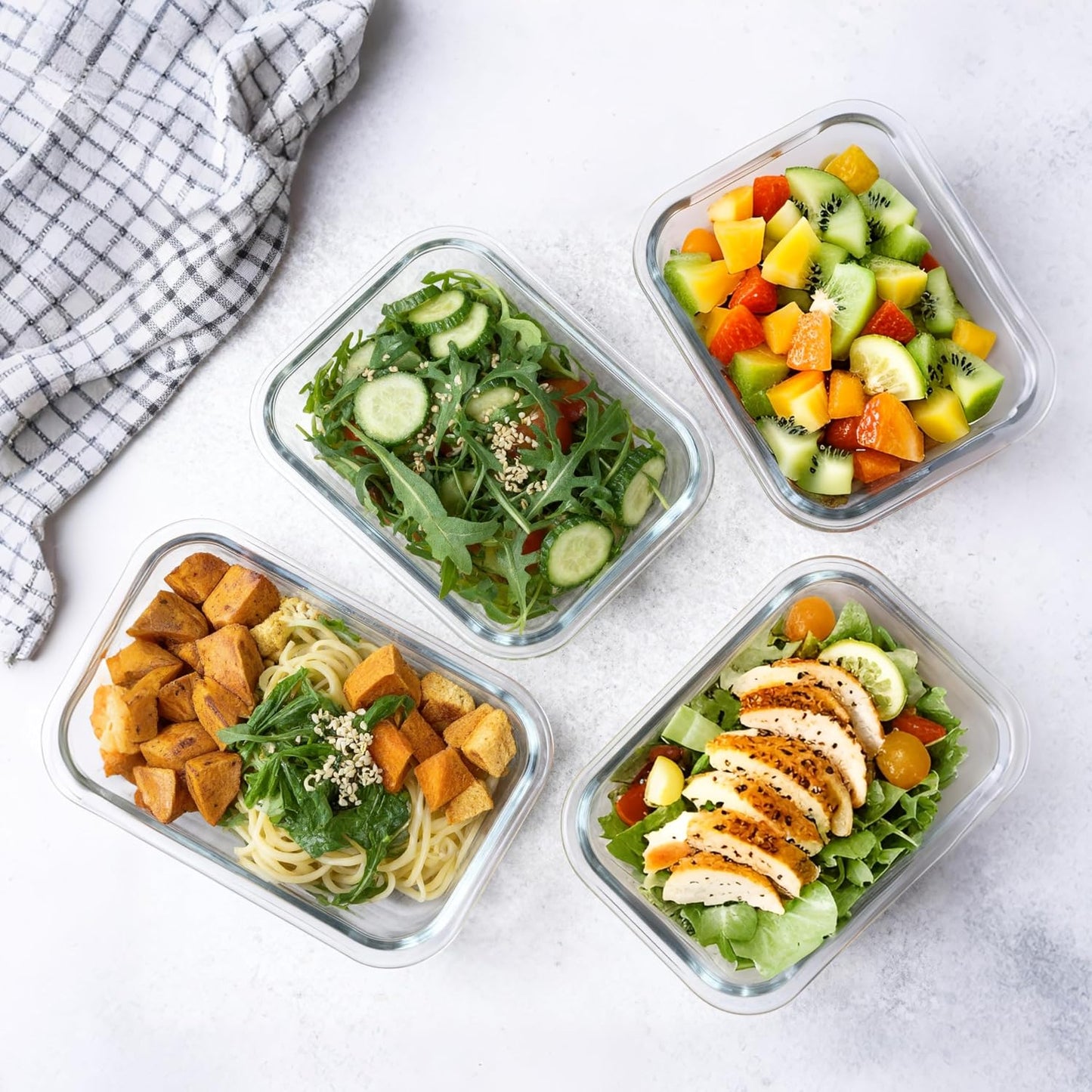 KAMOTA Glass Food Storage Containers, 10 Pack Glass Meal Prep Containers, Airtight Containers with Snap-Lock Lids, 22 oz Grey Container Set with Lids, for Microwave/Oven/Freezer/Dishwasher