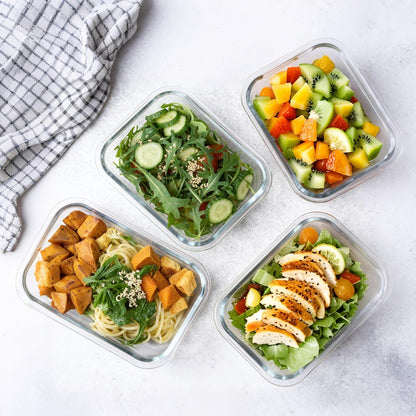 KAMOTA Glass Food Storage Containers, 10 Pack Glass Meal Prep Containers, Airtight Containers with Snap-Lock Lids, 22 oz Grey Container Set with Lids, for Microwave/Oven/Freezer/Dishwasher