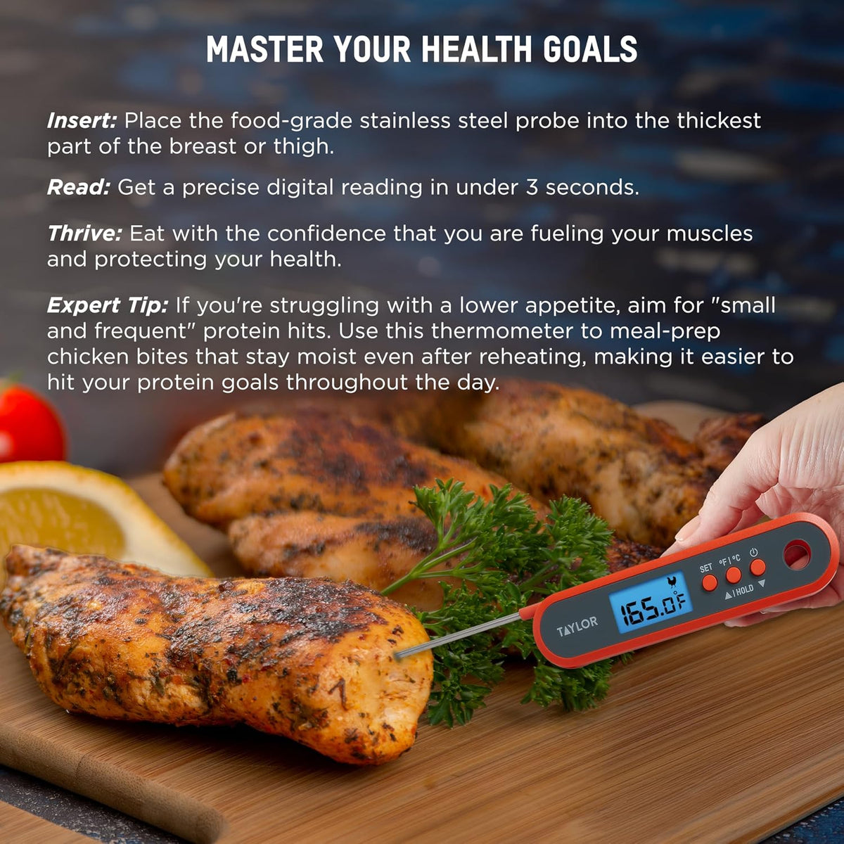 Taylor Digital Programmable Folding Stem Meat Thermometer - Orange
