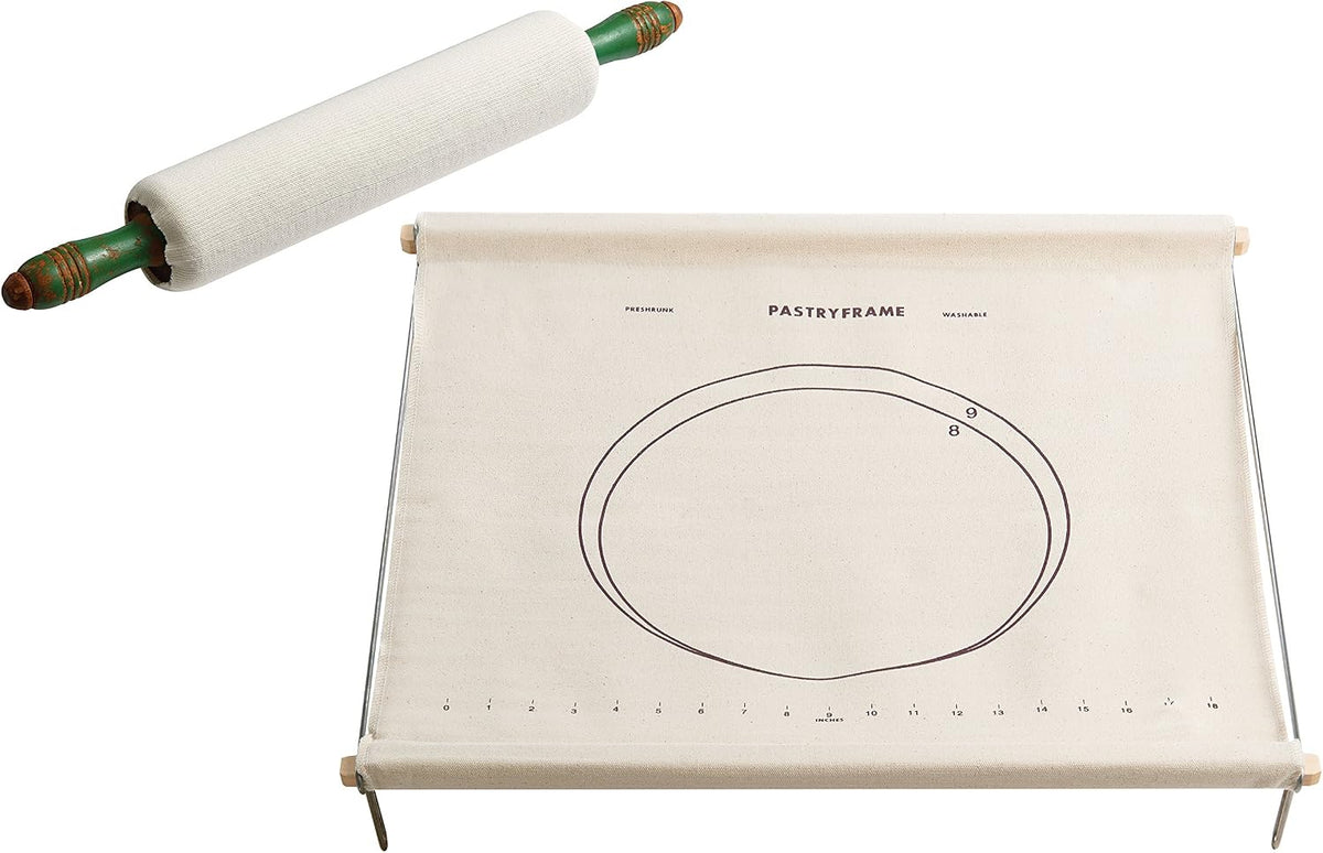 Mrs. Anderson’s Baking Non-Stick Pastry Cloth Frame and Rolling Pin Cover Set, Collapsible with Printed Measurement Guides, 20-Inches x 20-Inches