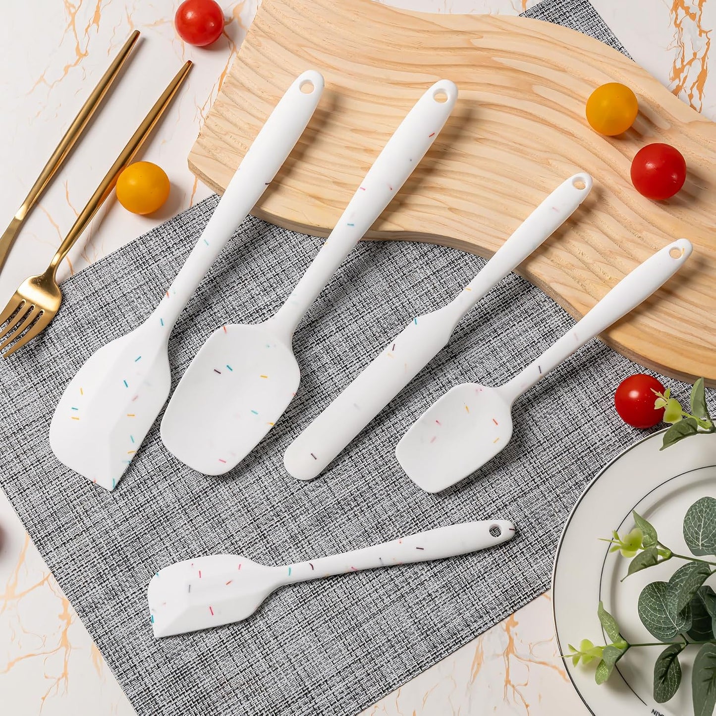 Silicone Spatula Set, 5 Piece Food Grade Rubber Spatulas for Baking, Cooking, and Mixing High Heat Resistant Non Stick Dishwasher Safe BPA-Free (Multicolor)