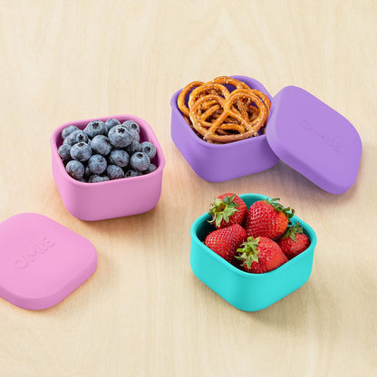 OmieBox Silicone Leakproof Snack Containers To Go, Food Storage Containers with Lid, School Lunch Bento Container - BPA Free, Airtight, Dishwasher and Freezer Safe, Oven Safe - 9.4 ounces (Pink)