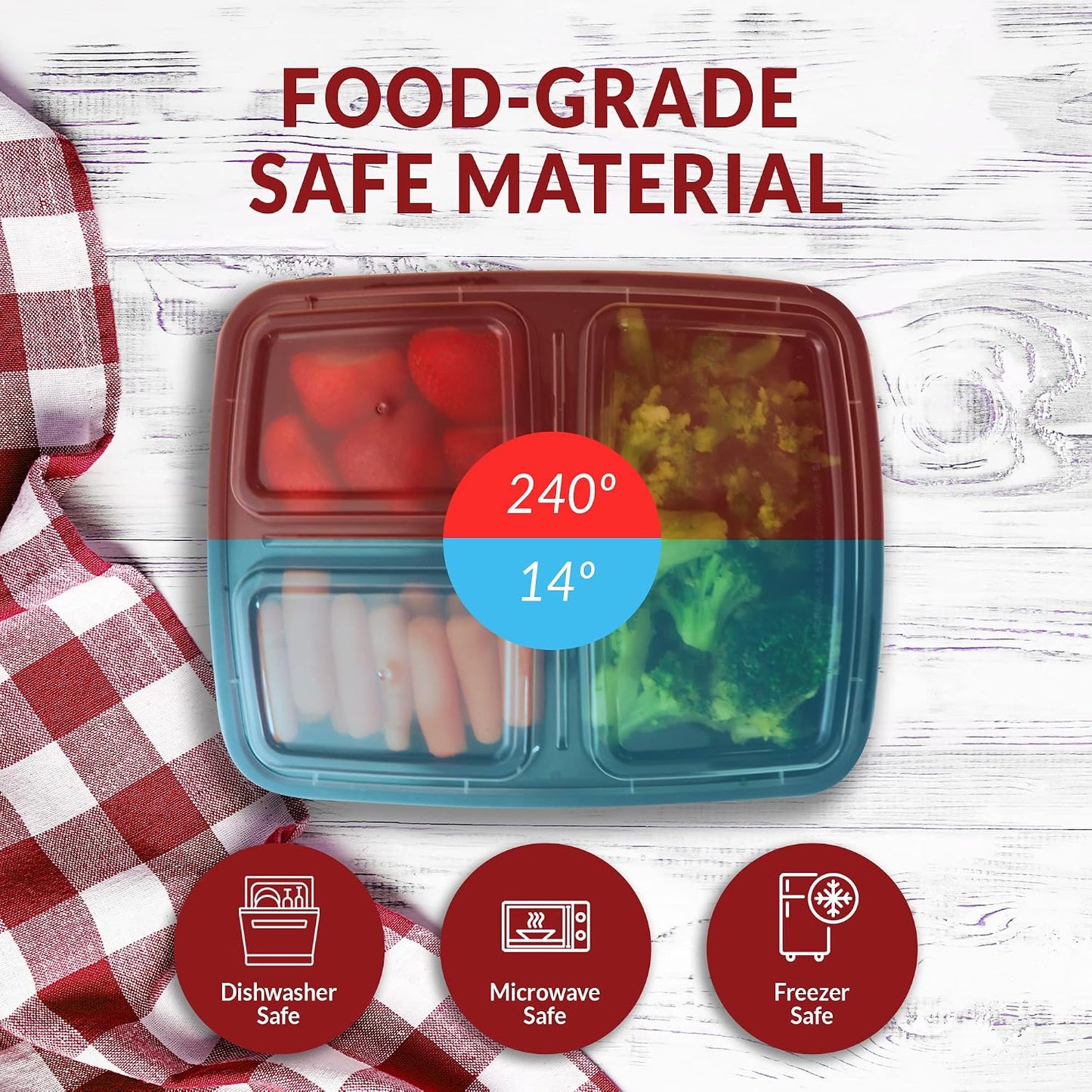 Reli. Meal Prep Containers, 32 oz. | 40 Pack | 3 Compartment Food Container w/Lids | Microwavable Food Storage, To Go | Black Reusable Bento Box/Lunch Box for Meal Prep