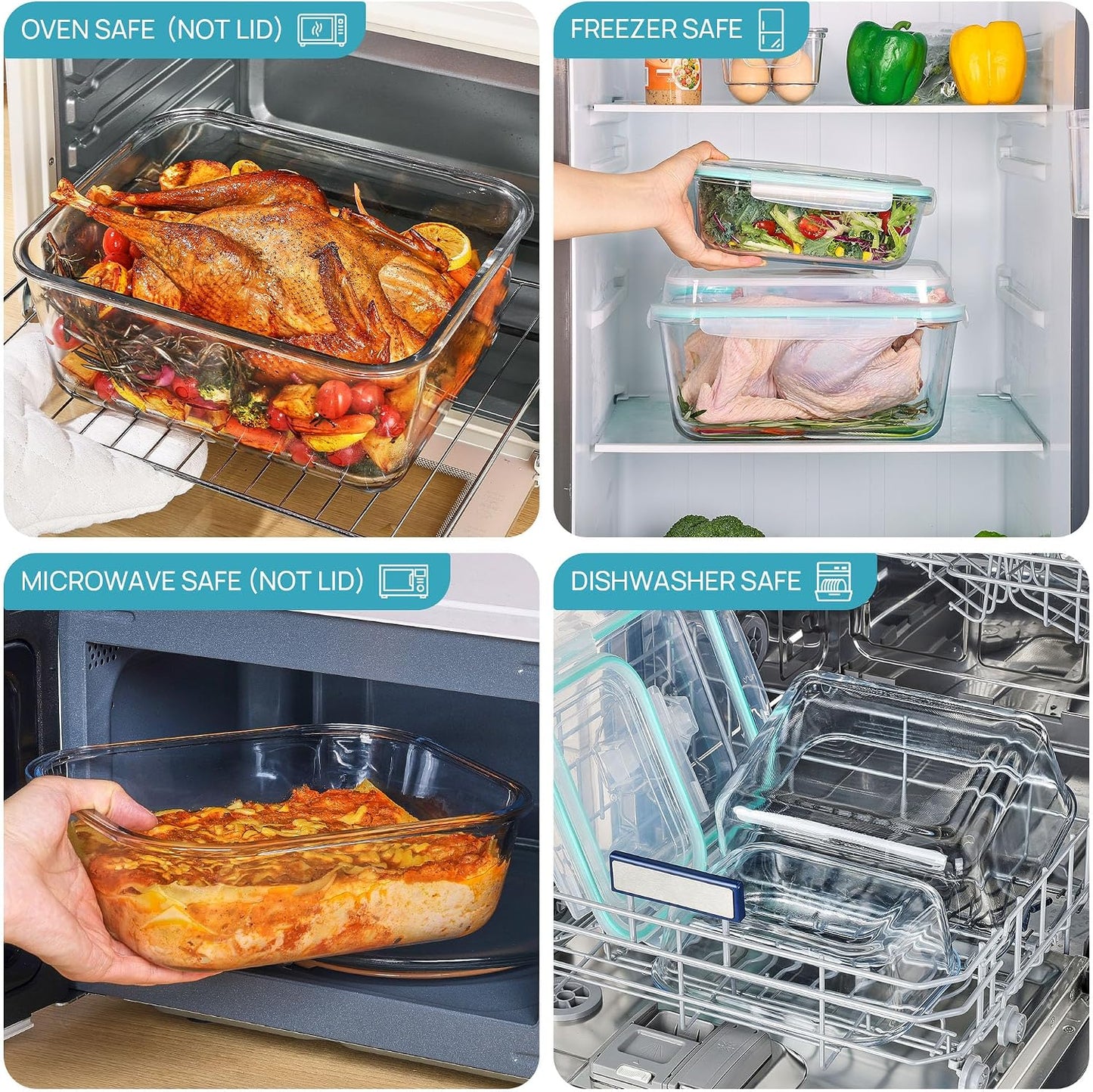 Vtopmart 2.26L/76oz Extra Large Glass Food Storage Containers with Lids, 6 pack Meal Prep Container Set, Airtight Lunch Boxes with Snap Locking Lids for Microwave, Oven, Freezer, Dishwasher
