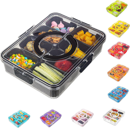 Patent Divided Serving Tray with Lid & Handle - Snackle Box Organizer for Charcuterie, Sandwiches, Veggies, Fruits, Candy - Portable Food Storage for Travel, Beach, Picnics（1 pcs, Orange）