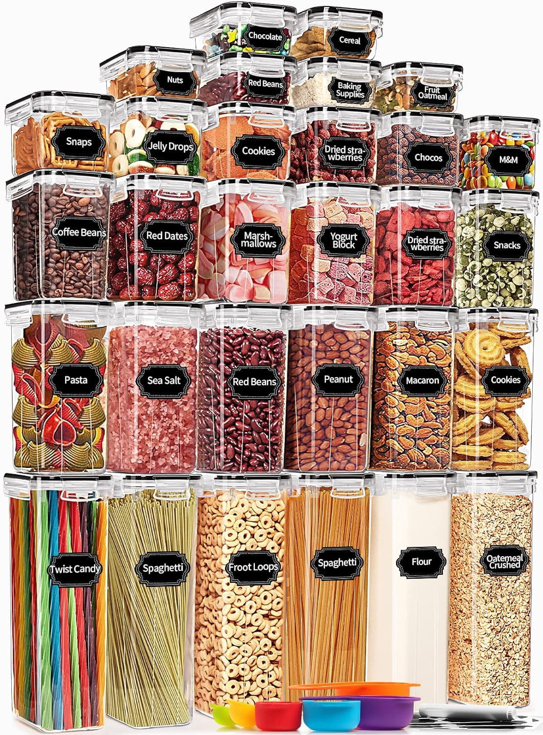 PRAKI Airtight Food Storage Containers with Lids, 12PCS Plastic Kitchen Storage Containers for Pantry Organizers and Storage - Cereal, Rice, Flour and Sugar Containers with Labels & Marker