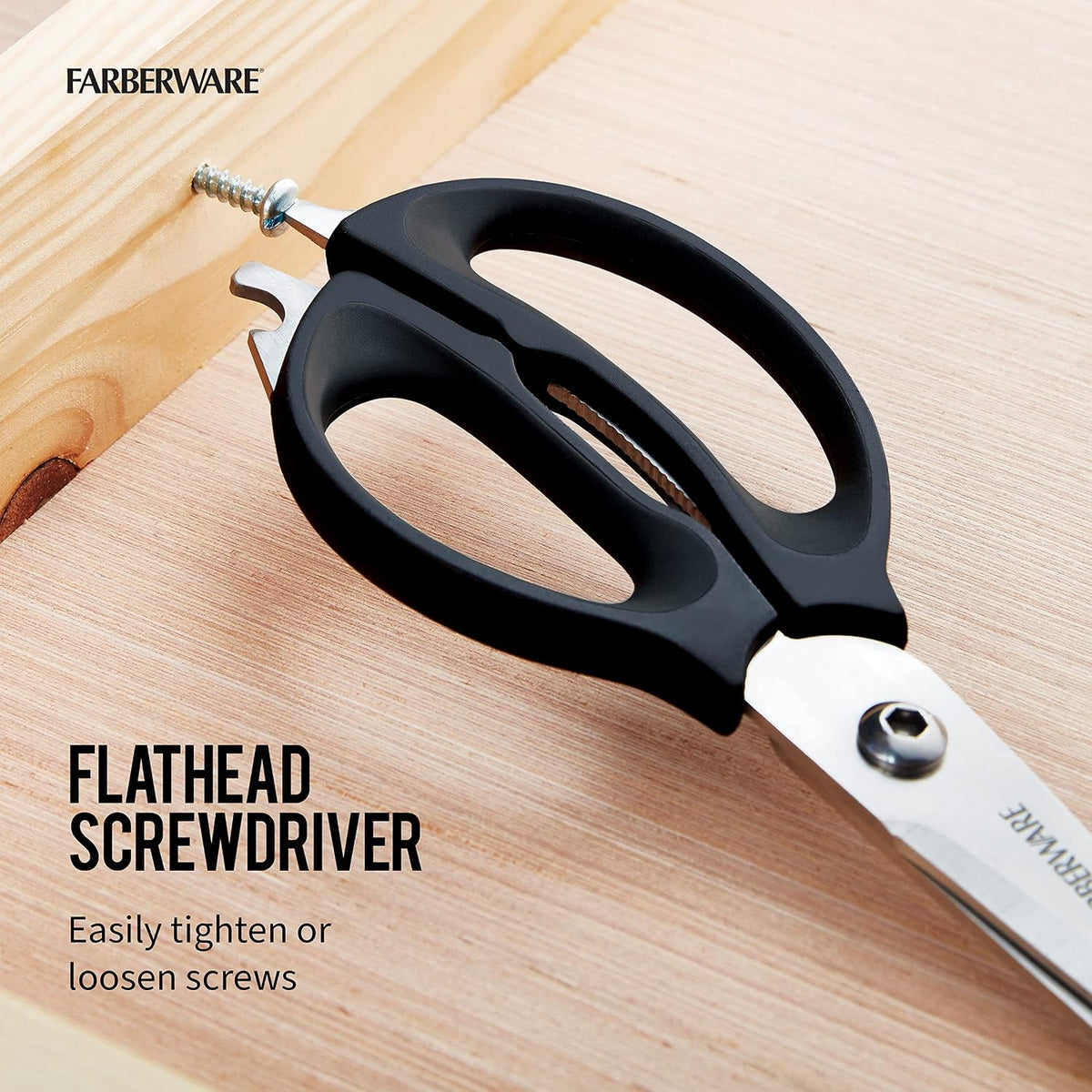 Farberware 4-in-1 Kitchen Scissors, High Carbon Stainless Steel, Black