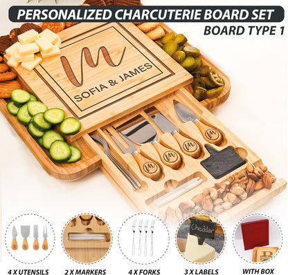 Personalized Charcuterie Board Gifts Set, Custom Large Cheese Board, Charcuterie Board for Wedding, Anniversary, Birthday, Housewarming, Engagement, Party, New Home Gift Couple, Fathers Day, Christmas