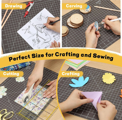 Self Healing Cutting Mat 18" x 12", A3 Double-Sided for Quilting & Sewing, Non-slip, 5-Ply Rotary Cutting Mat for Crafts Cutting Fabric Scrapbooking, and Small Modeling Projects, Anthracite Gray