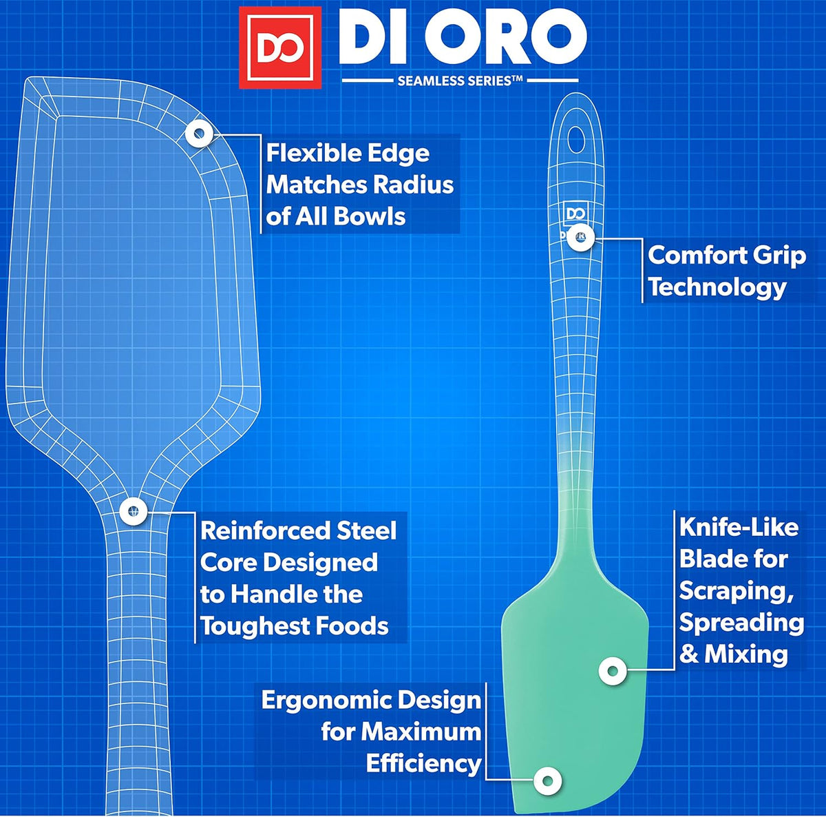 DI ORO Large Silicone Spatula - 600F Heat Resistant, Black