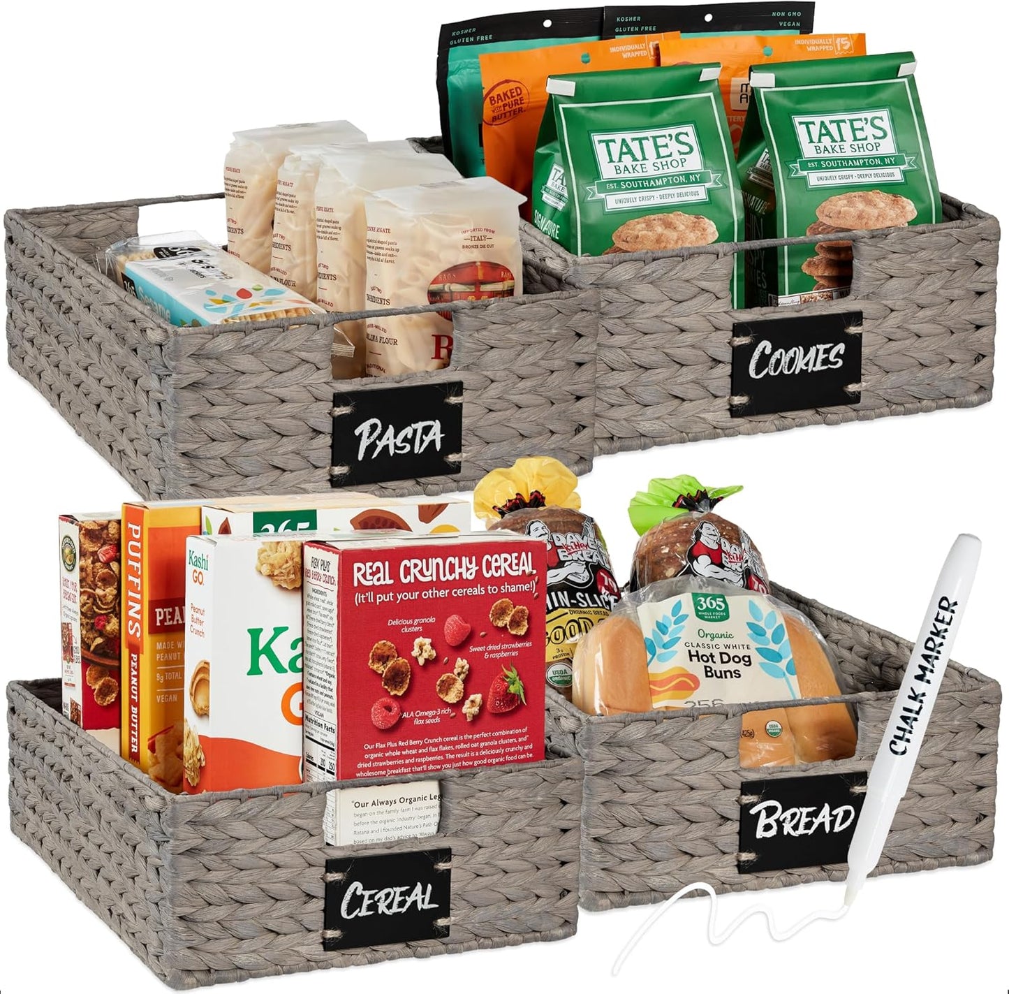 Best Choice Products Set of 4 9x12in Water Hyacinth Pantry Baskets, Woven Organizers w/Chalkboard Label, Chalk Marker - Natural