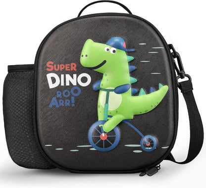 Kids Lunch Box for Kids Insulated Reusable Lunch Bag Tote Durable Children Leak-proof Lunchbox with Adjustable Shoulder Strap for School Daycare Travel Picnic (Navy - 3D Dinosaur)