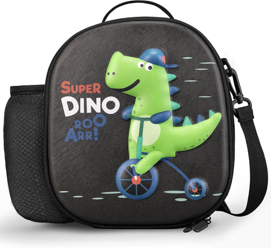 Kids Lunch Box for Kids Insulated Reusable Lunch Bag Tote Durable Children Leak-proof Lunchbox with Adjustable Shoulder Strap for School Daycare Travel Picnic (Navy - 3D Dinosaur)