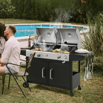 Royal Gourmet ZH3002N Propane Gas and Charcoal Grill Combo, Dual Fuel BBQ Grill with 2 Side Shelves for Outdoor Patio Garden Backyard Barbecue, 20,000 BTUs, Silver & Black