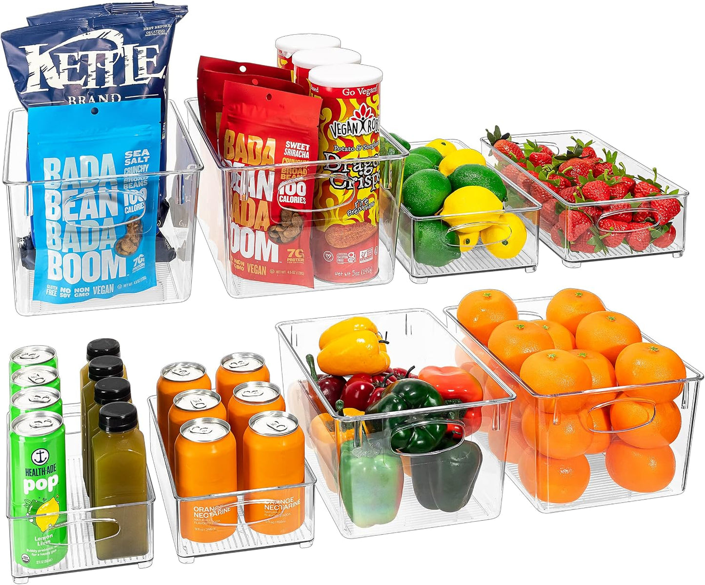 Sorbus Set of 8 Clear Fridge Organizers - Refrigerator & Pantry Bins for Organizing Food - 2 Different Sizes with Handles - Kitchen, Bathroom, & Closet Storage Containers
