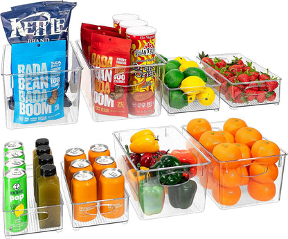 Sorbus Set of 8 Clear Fridge Organizers - Refrigerator & Pantry Bins for Organizing Food - 2 Different Sizes with Handles - Kitchen, Bathroom, & Closet Storage Containers