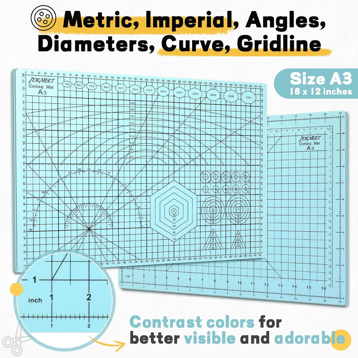 Self Healing Cutting Mat 18" x 12", A3 Double-Sided for Quilting & Sewing, Non-slip, 5-Ply Rotary Cutting Mat for Crafts Cutting Fabric Scrapbooking, and Small Modeling Projects, Anthracite Gray