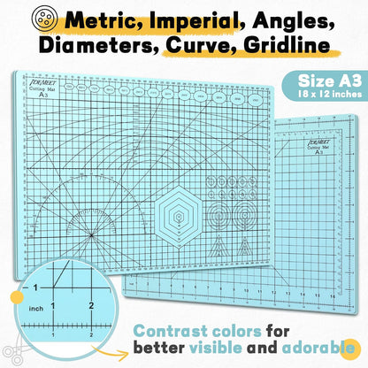 Self Healing Cutting Mat 18" x 12", A3 Double-Sided for Quilting & Sewing, Non-slip, 5-Ply Rotary Cutting Mat for Crafts Cutting Fabric Scrapbooking, and Small Modeling Projects, Anthracite Gray