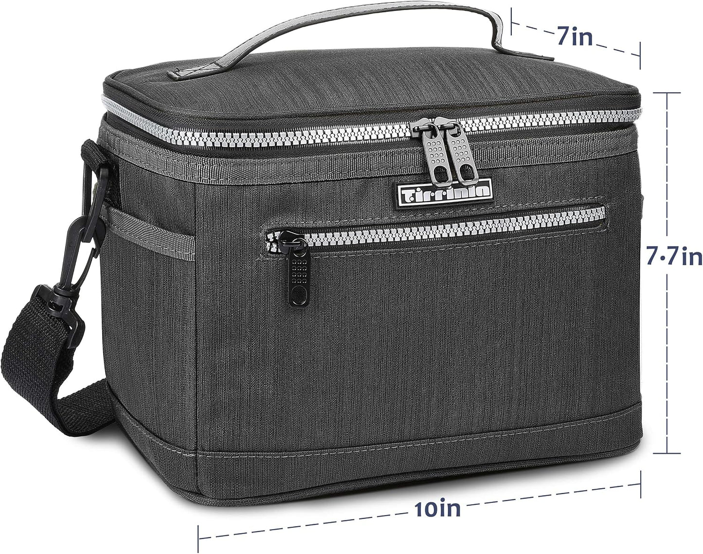Tirrinia Insulated Lunch Box for Men/Women, Leakproof Lunch Bag for School Work, Large Lunch Tote Kids Boys Girls Student Back to School, Soft Cooler Office Picnic Beach Camping for Adults, Charcoal