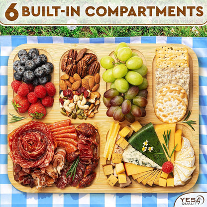 Charcuterie Board with Clear Lid, Bamboo, 14x11” Large, Beautiful Gift Set