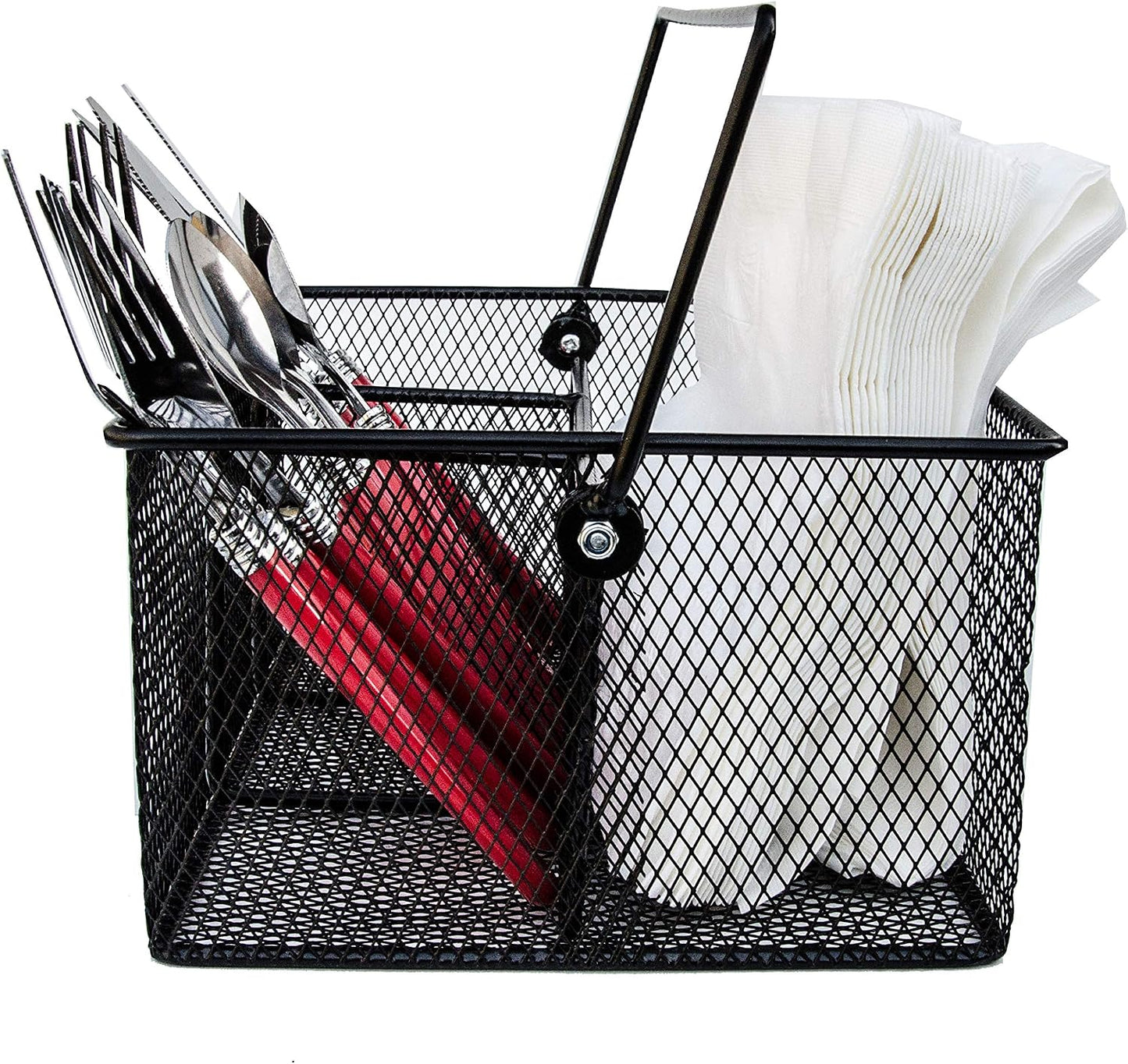 Utensil Caddy - Silverware Caddy for Parties, Spoon Holder, Buffet Organizer for Condiments, Napkin, Forks, Knives - Stainless Steel Flatware Caddy for Home, (Silver)