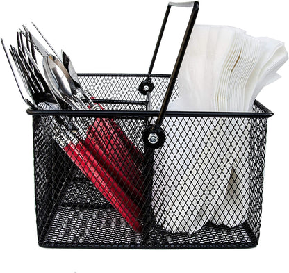 Utensil Caddy - Silverware Caddy for Parties, Spoon Holder, Buffet Organizer for Condiments, Napkin, Forks, Knives - Stainless Steel Flatware Caddy for Home, (Silver)