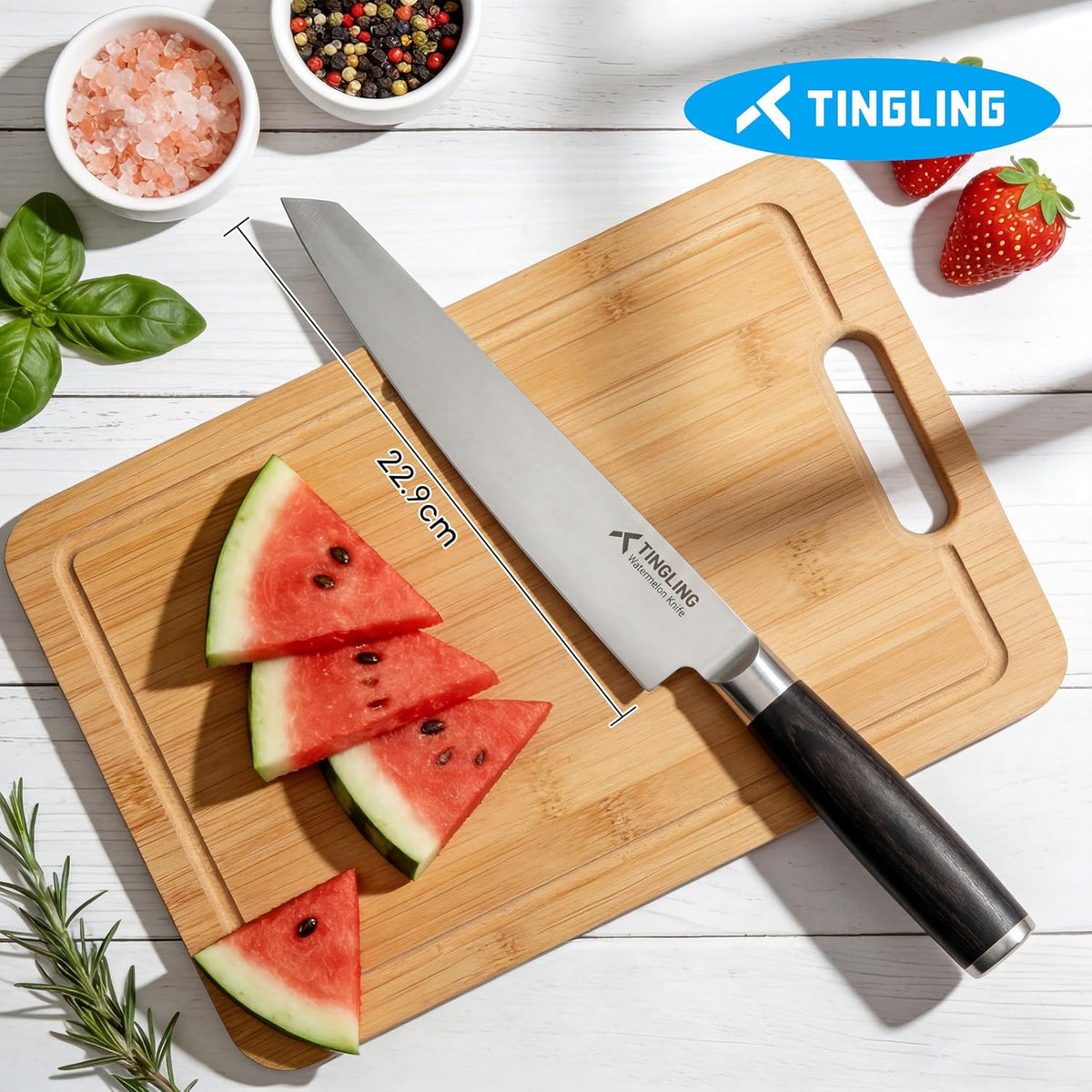 Watermelon Knife 9" Melon Cutter: Sharp Cantaloupe and Pineapple Slicer