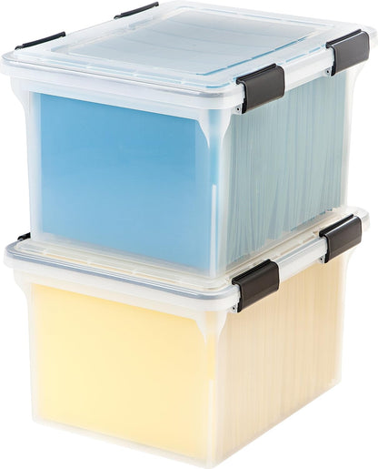 IRIS USA WeatherPro Storage Bins with Lids, 47 Qt, Gasket Seal, 2 Pack | Airtight gasket helps protect clothing, shoes, crafts, keepsakes, and household supplies from moisture and dust.