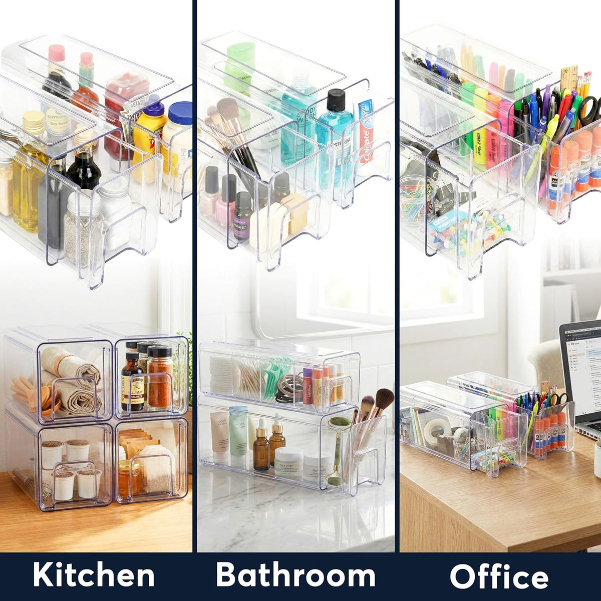 Sorbus Clear Stackable Storage Drawers, 4-Piece Set 1 Large, 1 Medium & 2 Small Pull-Out Plastic Organizer Bins with Handles for Bathroom, Closet, Pantry, Cabinet & Medicine Storage